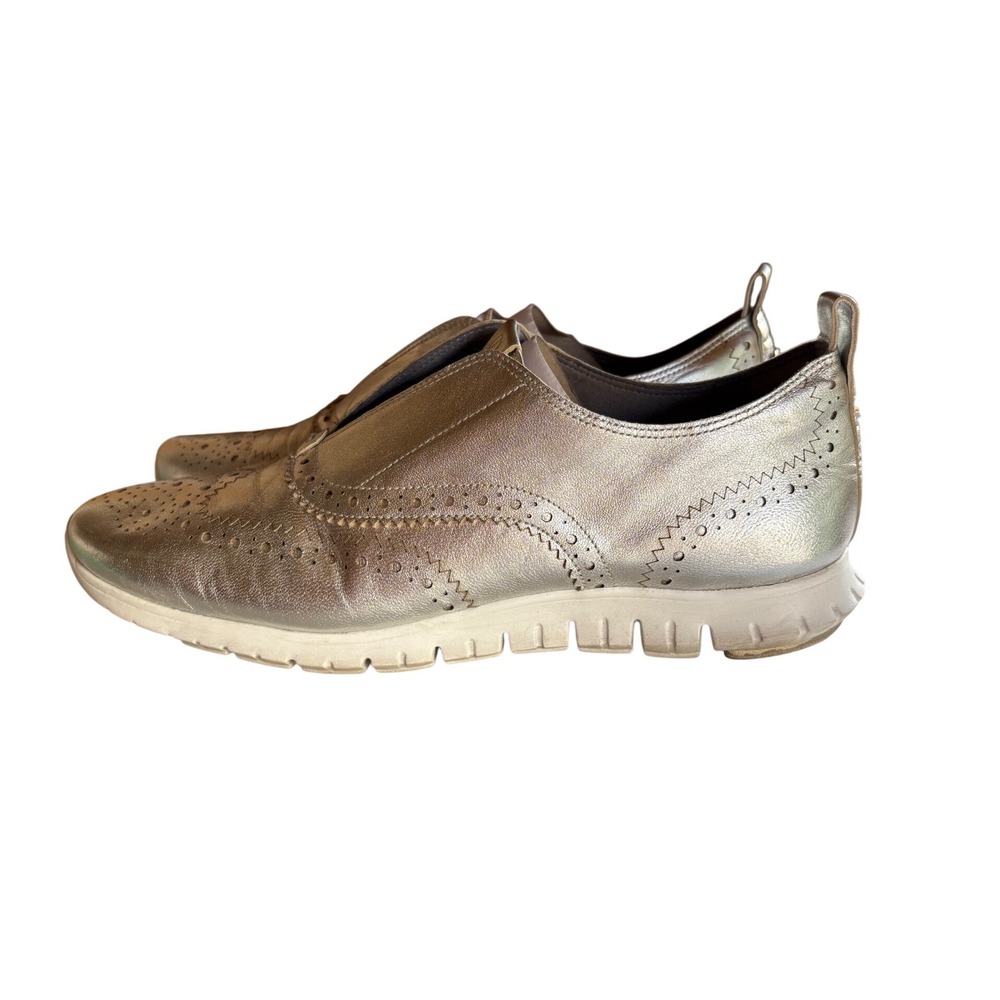 Cole Haan Zerogrand Metallic Silver Leather Wingtip Oxford Sneakers W01825 9 - Picture 4 of 9